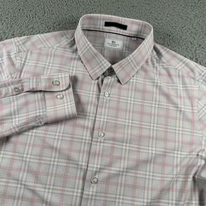7Diamonds‎ Shirt Mens M Pink Gray Plaid Long Sleeve 4-Way Stretch Button Up